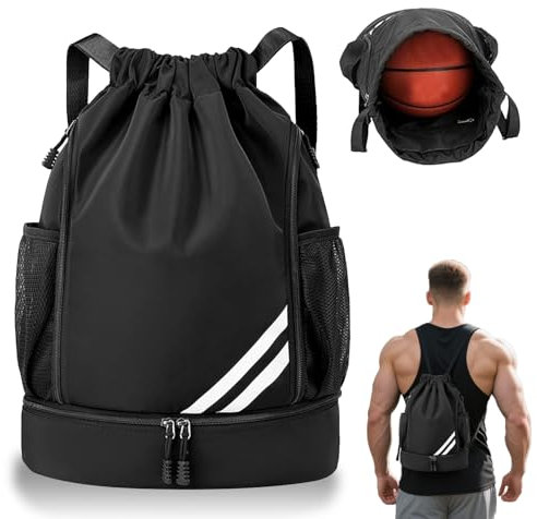 Turnbeutel mit Kordelzug, Kordelzug-Rucksack, Sportbeutel mit Kordelzug Schuhfach, Verstellbar Tunnelzug Gymsack, Fussballtasche, Basketball Tasche, Schwimmbeutel, Turnbeutel für Jungen Damen