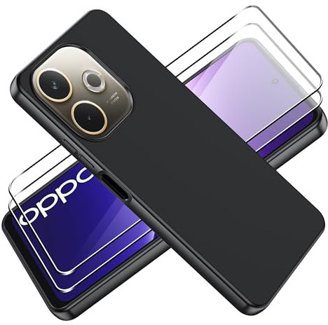Tieeyivv Coque pour Oppo A5 Pro 4G/5G Cover avec Verre Trempé Protection écran Film Matte Etui Souple Flexible en Premium TPU, Antichoc, Anti-dérapante Noir Coque