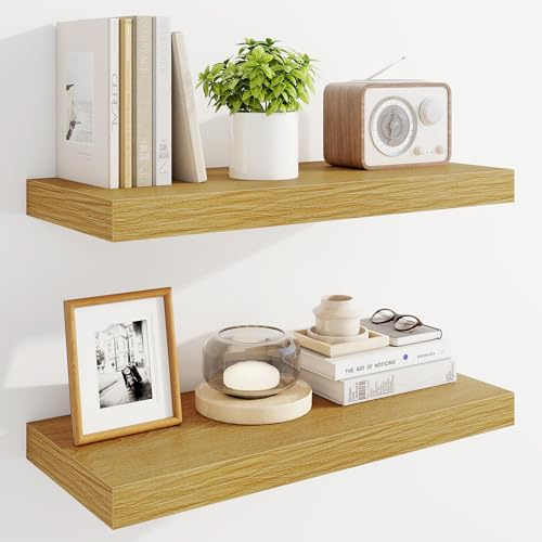 Marsmiles 60 cm schwebende Regale für die Wand, Holzregale mit unsichtbaren Halterungen, rustikales Bauernhaus-Wandregal für Küche, Badezimmer, Wohnzimmer, Arbeitszimmer, Schwarz, 2 Stück