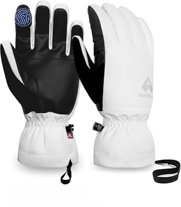 Pioneer Camp Gants d'hiver hommes femmes, imperméables Primaloft Gold Isolation Gants de ski chauds Écran tactile Épais Insert thermique (blanc, S)