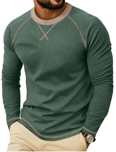 QIXING Mens Cotton Shirt Long Sleeve Casual Crew Neck Soft Crew Neck T-Shirts for Autumn Winter