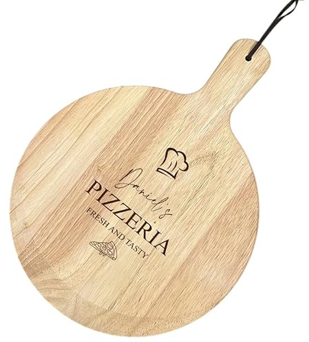 Personalised Wooden Pizza Board with Handle, 40.5x30x1.2cm, Natural Wood, Serving Paddle with Custom Engraving