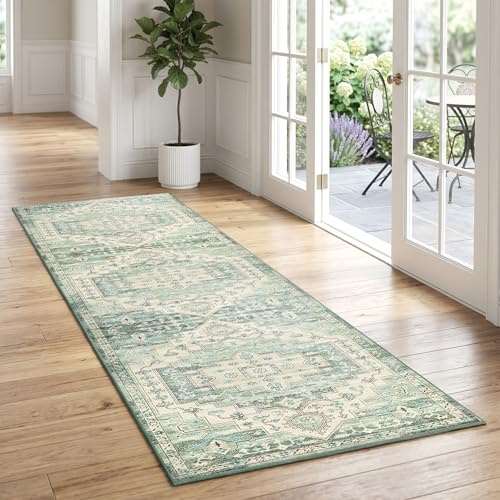 Aspire Homeware Machine Washable Hallway Runner Sage Green Rug 60x220 cm Ember Soft Touch Premium Quality Rugs for Living Room, Non Slip Carpet Runners for Bedroom, Dining Room Kids Room