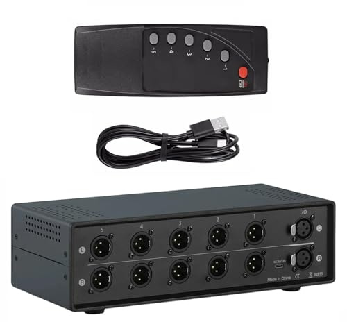 YUNGLOO Professioneller XLR-Schalter, 1 Eingang, 5 Ausgänge, für Studio-Live-Auftritte, symmetrische Signalverteilung, Metallgehäuse, symmetrische Verteilerkasten