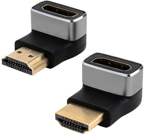 8K HDMI Adapter 2 Stück Ultra HD Bidirektional 90° & 270°Abgewinkelt HDMI Winkelstecker auf Buchse 8K@60Hz 4K@120Hz 2.1 Winkel Adapter HDR VRR Dolby eARC 3D 48Gbps für PS5, Xbox, TV, PC, Projector