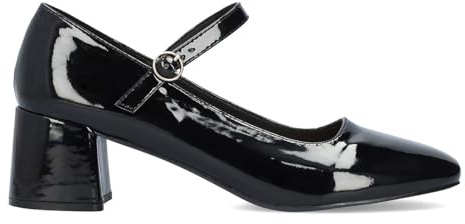 Andrés Machado AM6010 - Décolleté Mary Jane in Vernice con Cinturino - Scarpe con Tacco Largo Donna - Colore Nero EU 46