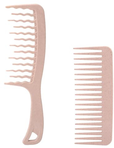 LOLANIUT 2 stycken lockkam-set, bred tandkam för lockar och naturliga lockar, grovfärgad kam av vetehalm, mild utredning utan dragare, antistatisk och hållbar, rosa bred tandkam