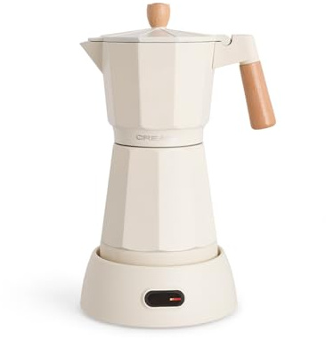 CREATE / THERA MOKA ELECTRIC/Italienische Elektrische Espressomaschine Cremeweiß/Warmhaltefunktion, 300ml, 6 Tassen, 360°-Basis, leichte Reingung und BPA-frei, 480W