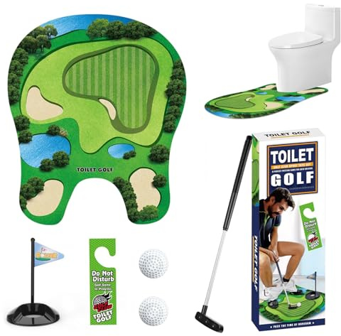 Yooyan Ensemble cadeau de golf de toilette, mini pot de golf avec club de golf évolutif, tapis de putting, 2 balles de golf et crochet de porte, mini cadeau amusant pour homme, pour salle de bain, jeu