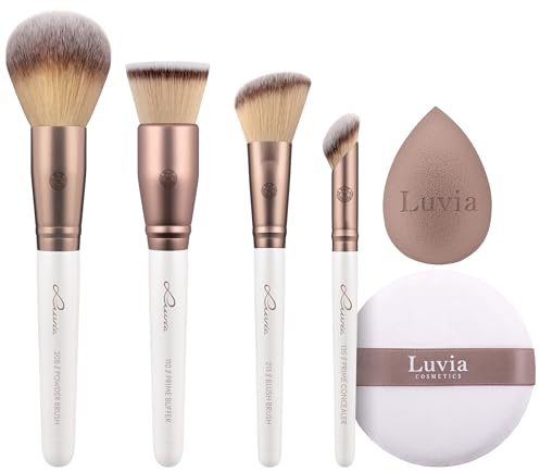 Make-up Pinselset Complete Face | Vegane Schminkpinsel für Powder, Buffer, Blush & Concealer + Beauty Sponge & Puff | Für Foundation & Puder | LUVIA