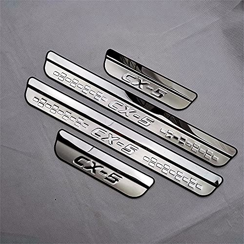 XIRUOLY 4Pcs Car Outer Door Sill Kick Plates Protector Accessories for Mazda CX5 CX-5 2017-2026, Scuff Guard Threshold Welcome Pedal Strip Cover, Stainless Steel Styling Decoration