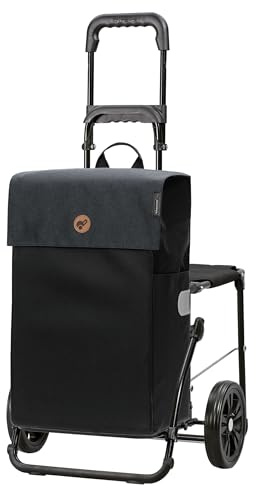 ANDERSEN Einkaufstrolley - Komfort Shopper Hera schwarz | mit Sitz, klappbar, aus Stahl, bis 50 kg - Tasche mit Seitentasche, Innenfach, Reflektoren, 47 L