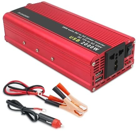 POWERinvert Convertisseur Batterie Externe Portable 300 W 1500 W 2000 W 2600 W Onduleur Solaire Double Prise USB Universelle DC 12 V vers AC 220 V(2000W)