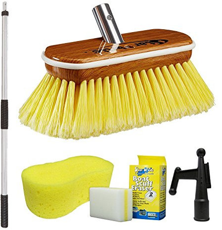 STAR BRITE Premium Boat Brush 3'-6' Handle Combo with 8 Soft Fiber Block Brush (Yellow) (040176)