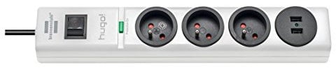 Brennenstuhl Multiprise Hugo! Blanche, 3 Prises + 2 Prises USB, avec parasurtenseur et 2m de câble (19.500A)