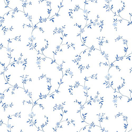Norwall CK36603 Seed Trail Blues & White pre-Pasted Wallpaper, Blue, Navy & White