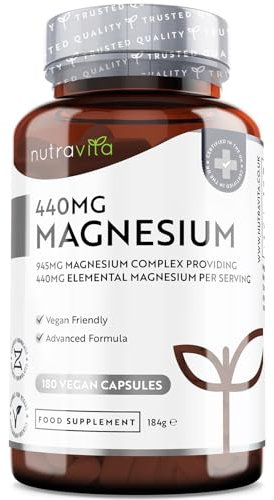 Magnesio Citrato 1480 mg - 440 mg di Magnesio Elementare per Dose - 180 Capsule Vegane per 90 Giorni - Suprema Biodisponibilità - Supporta Muscoli, Ossa, Metabolismo Energetico - Prodotto da Nutravita
