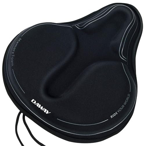 DAWAY C6M Memory Foam Bike Seat Cover - Extra Soft Pad Most Comfortable Big Exercise Bicycle Saddle Cushion for Women Men, Fit for Stationary, Indoor Bikes, Mountain, Road Bycicle