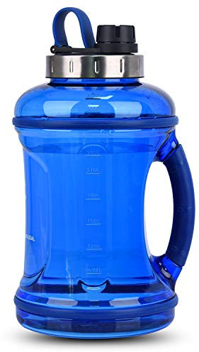FORWEWAY 2,2L / 3,2L Große Sport Trinkflasche Motivation Wasserflasche mit Weicher Gummi Griff BPA-frei Auslaufsicher Edelstahldeckel Großer Flaschenmund (3,2 L, Blau)