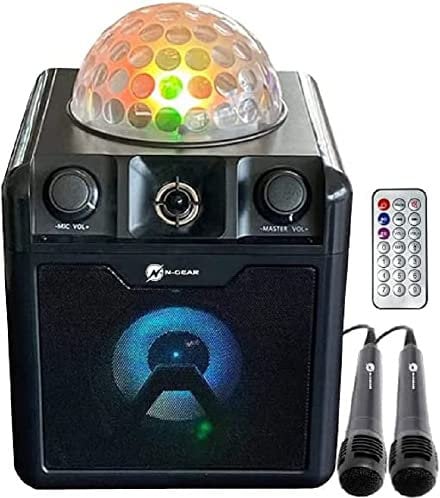 N-Gear DISCO410 Karaoke & Party Bluetooth Lautsprecher mit Discokugel, Mikrofon & Powerbank-Funktion, schwarz