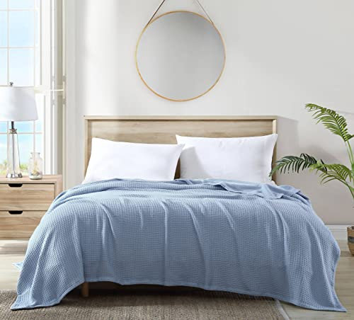 Tommy Bahama Blanket Weiche Baumwoll-Bettwäsche, mittelschwer, Heimdekoration für alle Jahreszeiten, 100, Bahama Coast Blue, King, 80