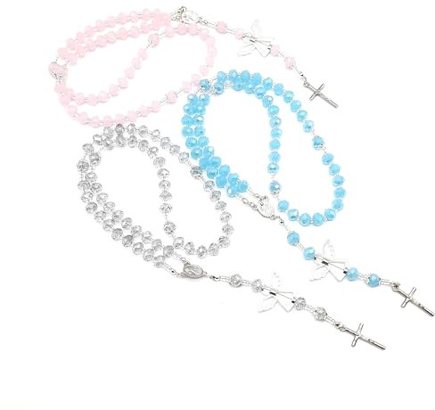 Rosenkranz mit Namen personalisiert Taufe Kommunion Konfirmation Geschenk Swarovski Perlen Farbauswahl