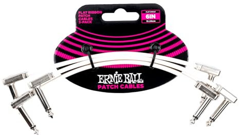 Ernie Ball, Cavo patch piatto a nastro, 15,24 cm, confezione da 3, colore bianco