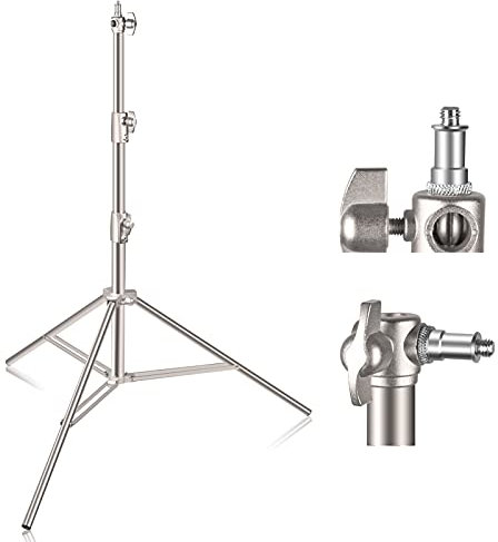 EMART 2,8M Edelstahl Lichtstativ, Gefederter Heavy Duty Fotografie Stativständer mit 1/4 auf 3/8 Universal Adapter für Studio Photo, Softbox, Schirm, Reflektor, Blitzlicht
