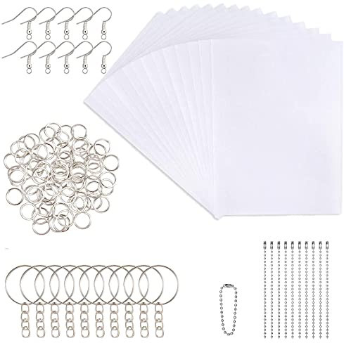 Schrumpffolien Set,schrumpffolie Set für DIY Handwerk 150 Stück Wärme Plastikblatt Kit Shrink enthalten 20 Stück Schrumpffolien Kunstdruckpapier und 130 PCS-Schlüsselanhänger-Zubehör