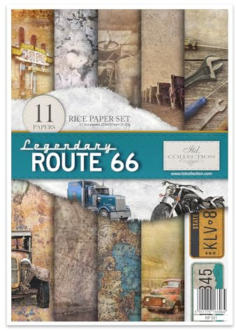 ITD Collection - Reispapier Decopatch - Decoupage Papier - Motivpapier für Serviettentechnik - Rice Paper Sheets - A4 29,7 x 21 cm - Legendary Route 66 - RP-001