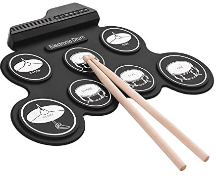 Sasuori Set Batteria in Silicone arrotolabile, USB, Dimensioni Compatte, Batteria Elettronica Digitale 7 Tasti con Bacchette e Pedali