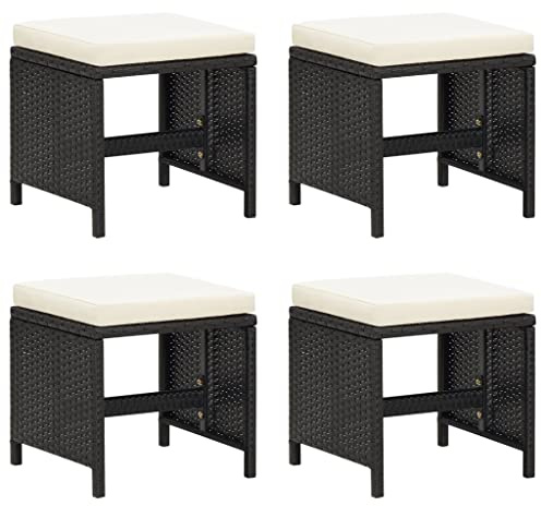 vidaXL 4X Tabourets de Jardin avec Coussins Repose-Pieds de Patio Tabourets de Terrasse Repose-Pieds d'Extérieur Résine Tressée Noir