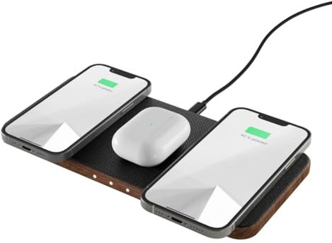 Woodcessories - Multichargeur sans Fil, Station de Charge inductive en Bois - Chargeur Rapide 30 W Inclus Fiche Secteur (Noyer)