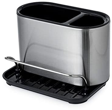 Casa & Casa Classico Stainless Steel Kitchen Sink Organiser with Tray, Caddy Sponge Holder, Tidy Utensil Holder, Drains Water for Kitchen & Bathroom, Fingerprint-Proof Coating, Sink Area Organiser