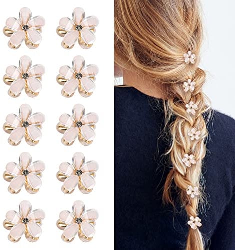 10 Stück Mini Diamant Haarspangen,Kleine Haarspangen Blumen-Haarspangen Haarschmuck für Damen, Mädchen,süße Mini-Haarspangen,Haarspangen für Foto, Alltag, Party, Hochzeit (Weiß)