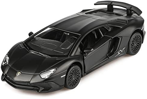 TOKAXI 1/36 Maßstab Lamborghini Aventador LP750-4 SV Diecast Modellautos, Rückziehfahrzeuge Spielzeugautos, Autos Geschenke für Jungen und Mädchen (Matt Schwarz)