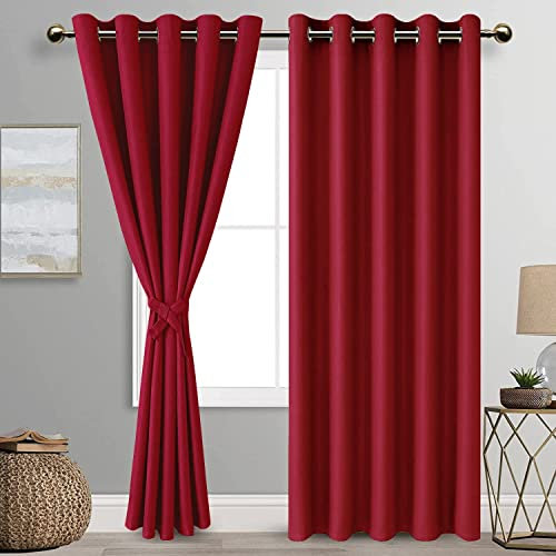 DWCN Thermovorhang Kälteschutz Vorhänge Blickdicht Gardinen mit Ösen Vorhänge Wohnzimmer, Wärmeisolierende Gardinen Kurz Thermovorhang 2 Stücke, Rot, 228x167cm(HxB)