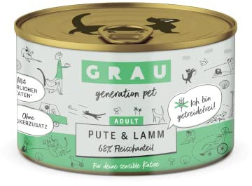 GRAU – das Original – Nassfutter für Katzen - Pute & Lamm, 6er Pack (6 x 200 g), getreidefrei, für erwachsene Katzen