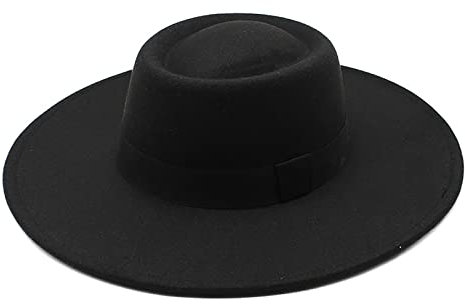 Cappello Fedora classico in feltro a tesa larga per uomo e donna (taglia M), Feltro nero, 56/58 cm