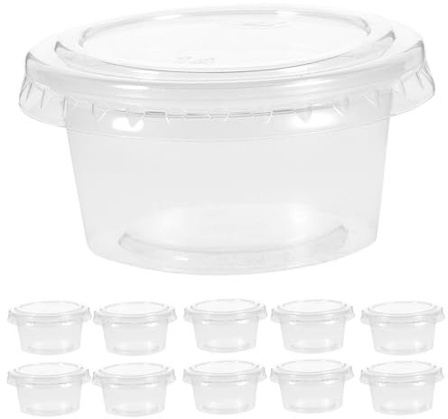 Angoily 100Er- Pack Durchsichtige Portionsbecher mit Deckel Einweg- Gewürzbecher Salatdressingbecher Becher Schnapsbecher mit Deckel Behälter für Die Zubereitung von Mahlzeiten 1 Unze