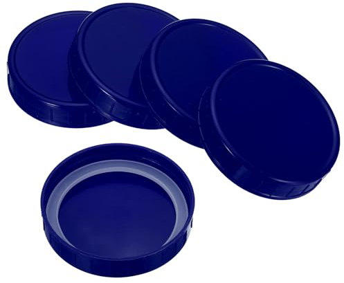 PATIKIL 86mm Wide Mouth Plastic Mason Jar Lids, 1Set/6 Pack Canning Jars Caps with Silicone Sealing Ring for Kitchen Storage, Drak Blue