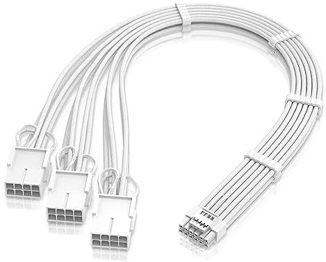 EZDIY-FAB GPU Power Sleeved Cable Extension, 16pin(12+4) 12VHPWR PCIe 5.0 Connector Male to 3X PCIE 8 PIN for RTX4070ti/ 4080/ 3090Ti, with Pre-Installed Cable Combs-16AWG/Pure White