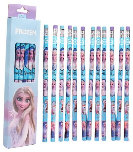 FASHION YO Pack of 12 Elsa Princess Spider HB Pencils with erasers Kids Children Party Bag Fillers School Office (Frozen2(Different colour boxes Random shipping))