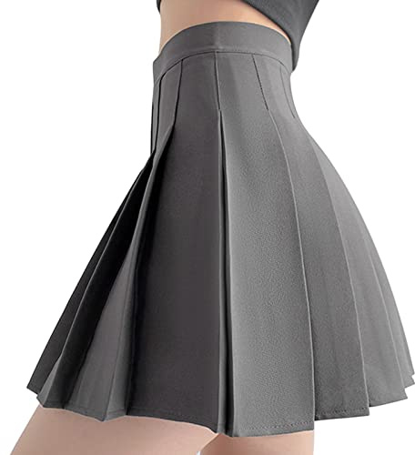 DRESHOW Rétro Jupe Basique Elastique évasée Mini Jupe Plissée Patineuse Décontractée Pour Femmes Filles