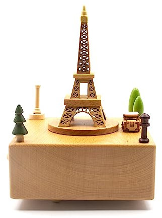 QNINE Spieluhr Turm aus Buchenholz Spieldose Musikbox mit Geschichte aus dem Wienerwald, Holzspielzeug Geschenk für Geburtstag Valentinstag Weihnachten