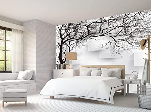 Papier Peint Panoramique Branches D'Arbre Noir Et Blanc Grand Arbre Papier Peint Intissé 3D Tapisserie Poster Decoration Murale Chambre Salon