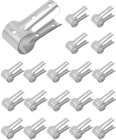QWORK TEE Joint Fence End Pipe Clamps, 20 Pcs End Rail T Clamp, Chain Link Steel Bracket Connector Clip Fit Tube OD 1-1/4 x 1-1/4 in