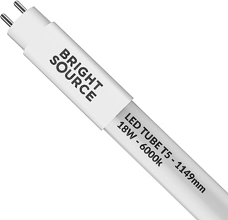Bright Source 1149mm 18w LED T5 Tube, 2250lm, 6000K Daylight White, Replacement for 28w T5 Fluorescent, for Direct Mains Installation Only