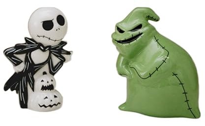 Disney Salero y pimentero de Jack and Oogie de Pesadilla antes de Navidad | Accesorios de cocina | Bonitos regalos de inauguración de la casa de cerámica para hombres, mujeres y niños | Licencia