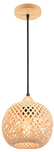 LIGKIN Pendelleuchte Bambus Weben Kronleuchter Rattan Boho Style Bambus Lampenschirm Vintage Deckenlampe Dekoration Deckenleuchte für Restaurant, Wohnzimmer, Küche, Café